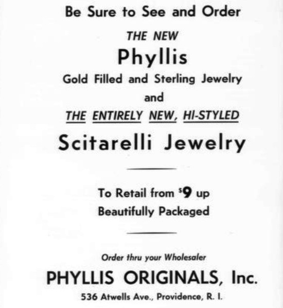Scitarelli Jewelry, October 1952 ad