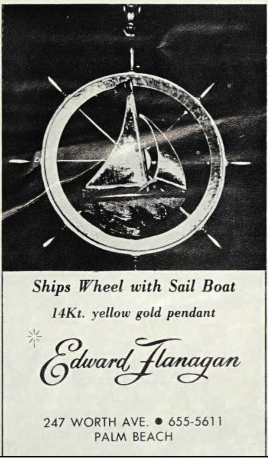 Ships wheel with sail boat 14 K gold pendant, May 1976 ad