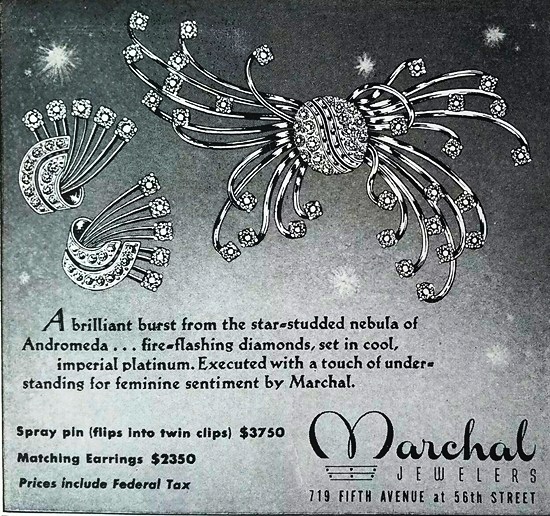 Spray pins, platinum and diamonds, 1946 ad