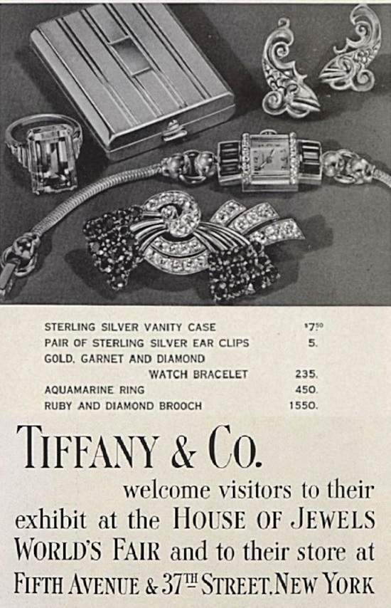 Sterling, gold, ruby and diamond jewelry, Vogue July 1940 ad
