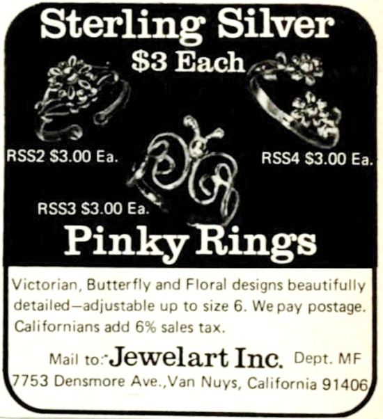 Sterling silver rings, Mademoiselle December 1975
