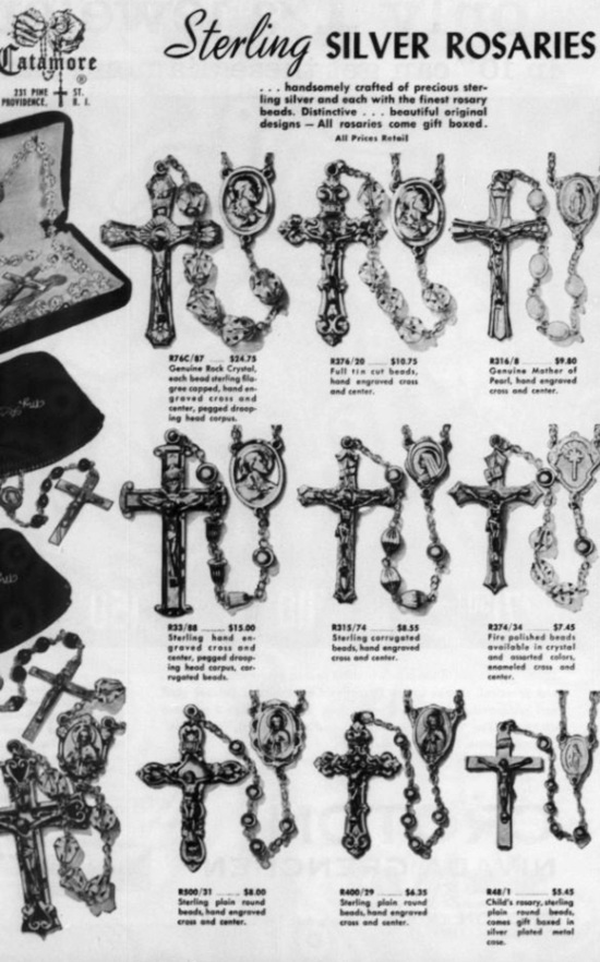 Sterling silver rosaries. August 1956 ad