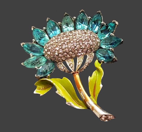 Sunflower enamel rhinestone fur clip