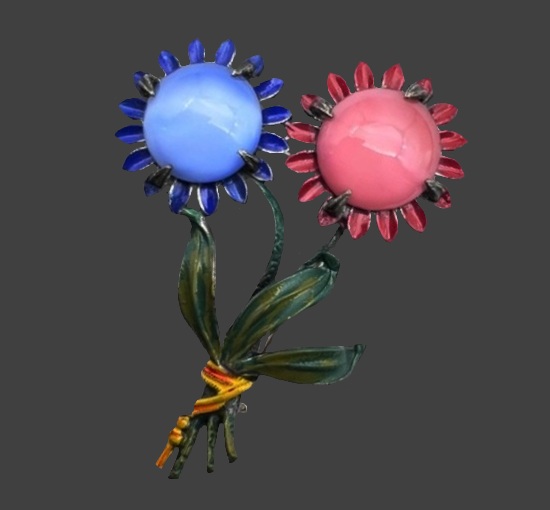 Sunflowers enameled brooch pin