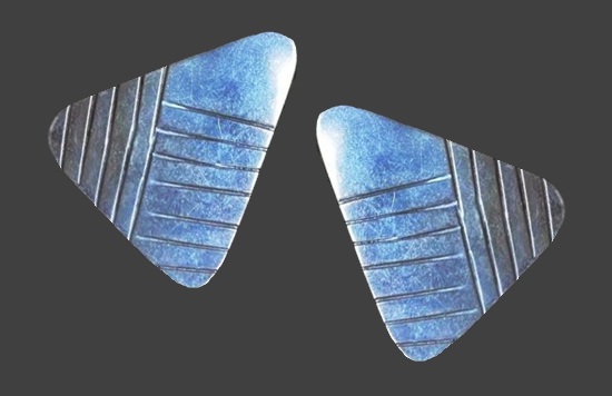 Textured ethnic triangle shape sterling silver earrings