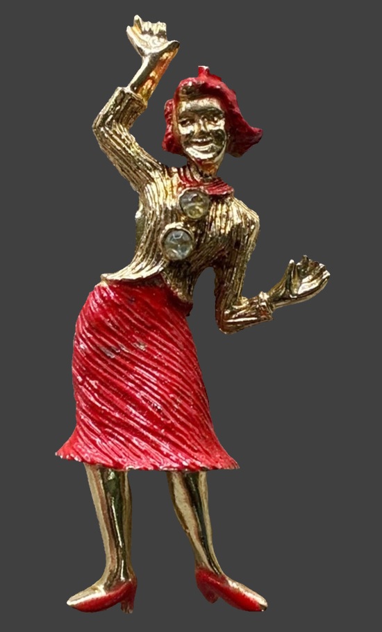 The Twist dancer gold tone enameled brooch