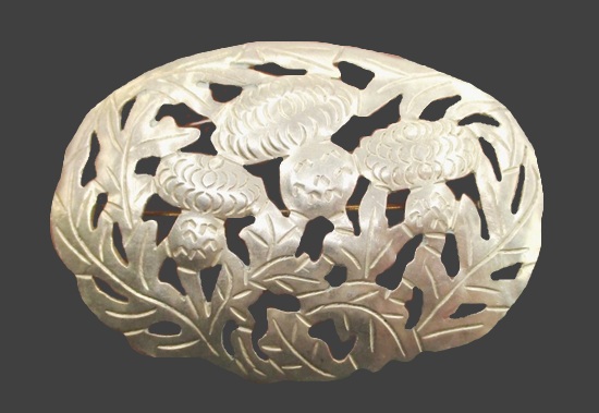 Thistle oval shape cutout sterling silver brooch pin