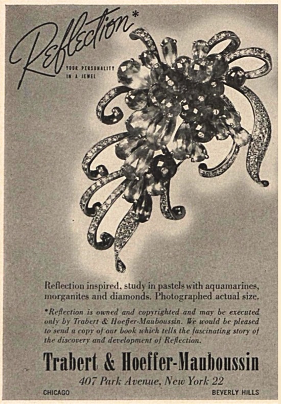 Aquamarines, morganites and diamonds brooch, Vogue November 1943 ad