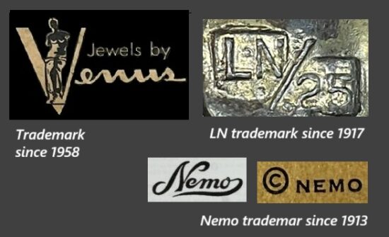 Trademarks by Brier Mfg Co - Jewels by Venus, Nemo, and LN