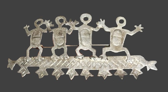 Tribal dance sterling silver brooch pin