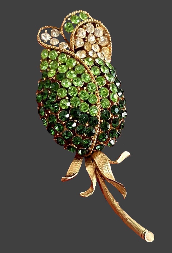 Tulip gold tone Austrian rhinestones brooch