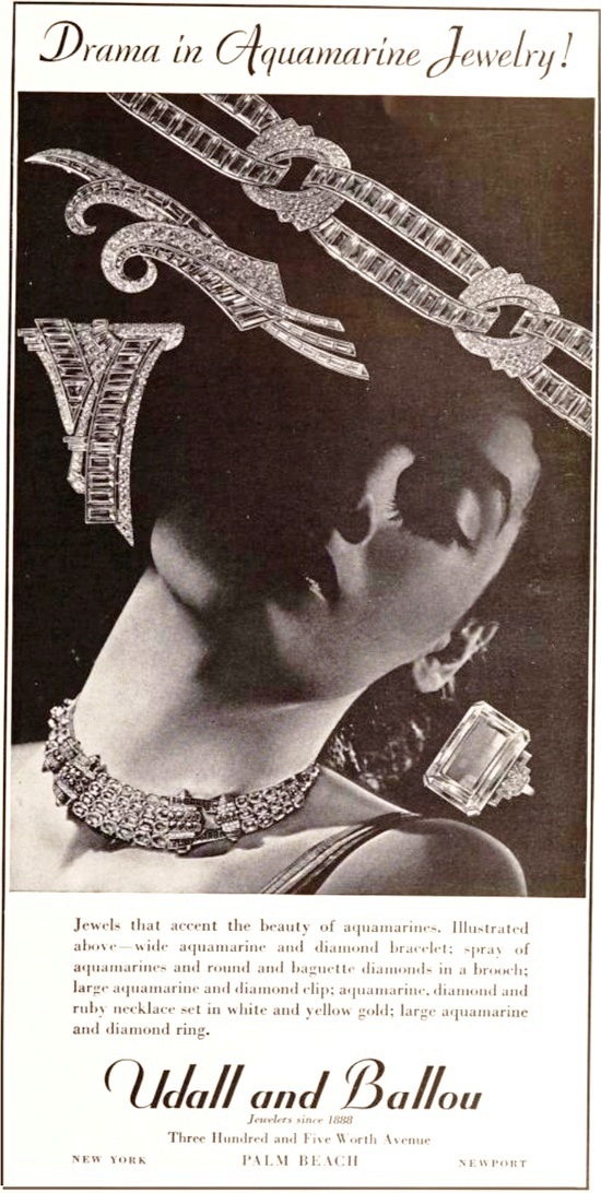 Aquamarine Jewelry, Palm Beach Life January 1940 ad