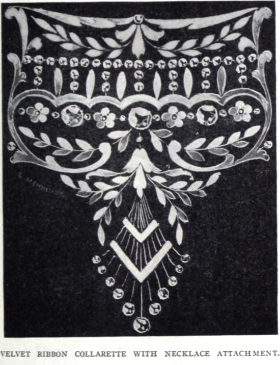 Velvet ribbon collarette with necklace attachment, 1910
