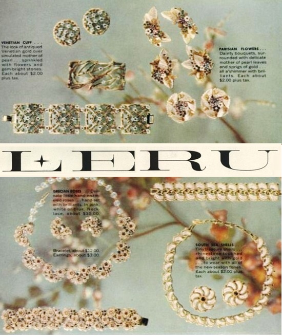 Venetian Cuff, the look of antiqued Venetian gold over simulated mother of pearl, floral design, Vogue March 1958