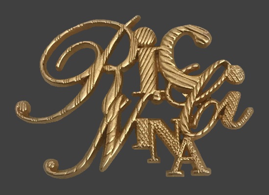 Vintage gold tone logo brooch