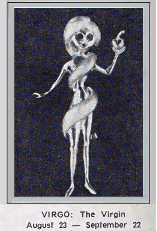 Virgo gold brooch pin from Zodiac Signs collection, Palm Beach Life December 1963 ad