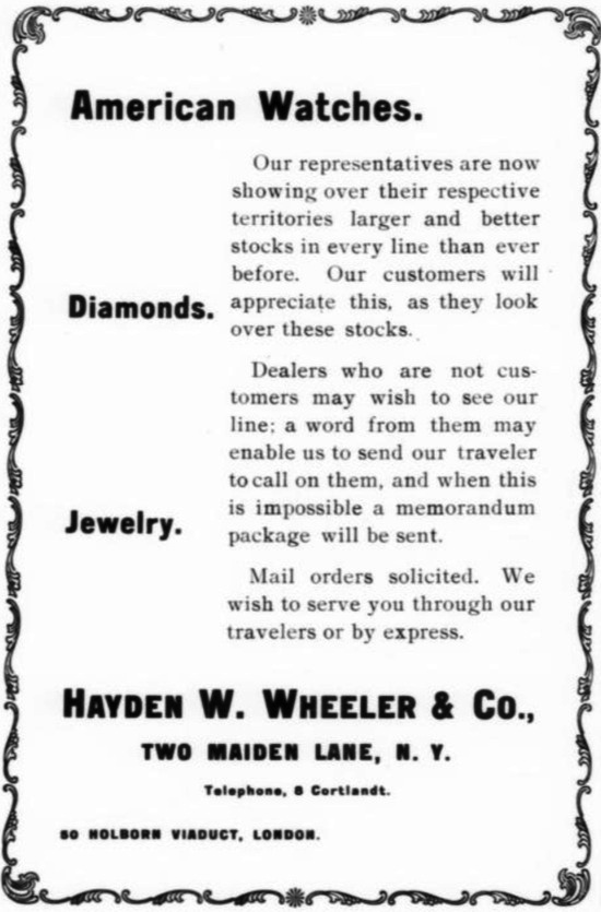Watches, diamonds, jewelry. 1900 ad