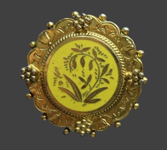 Yellow enamel floral gold tone brooch